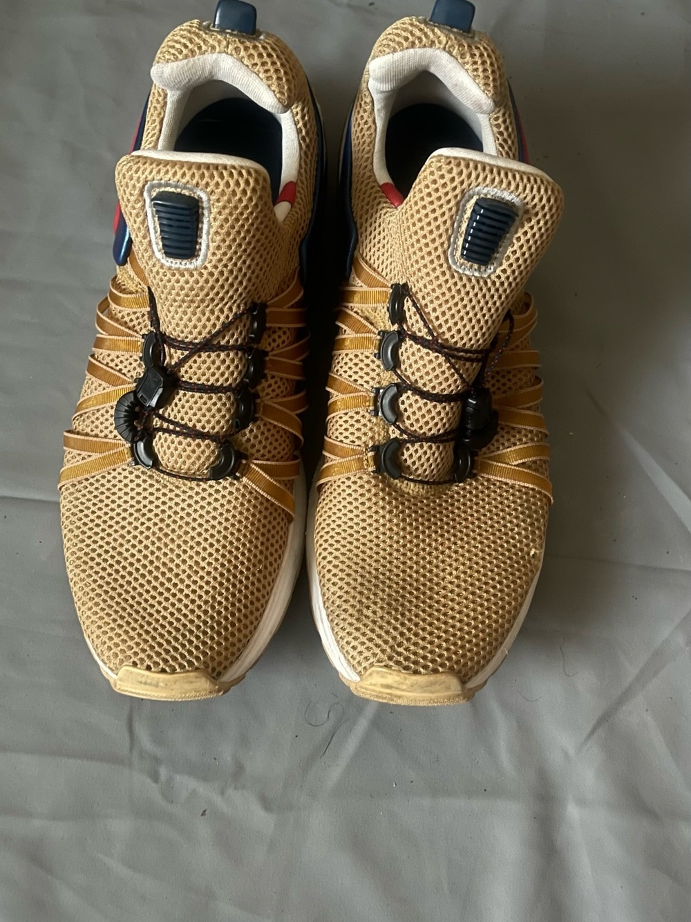 Nike Men's Tan Mesh Running Sneakers with Navy Accents
